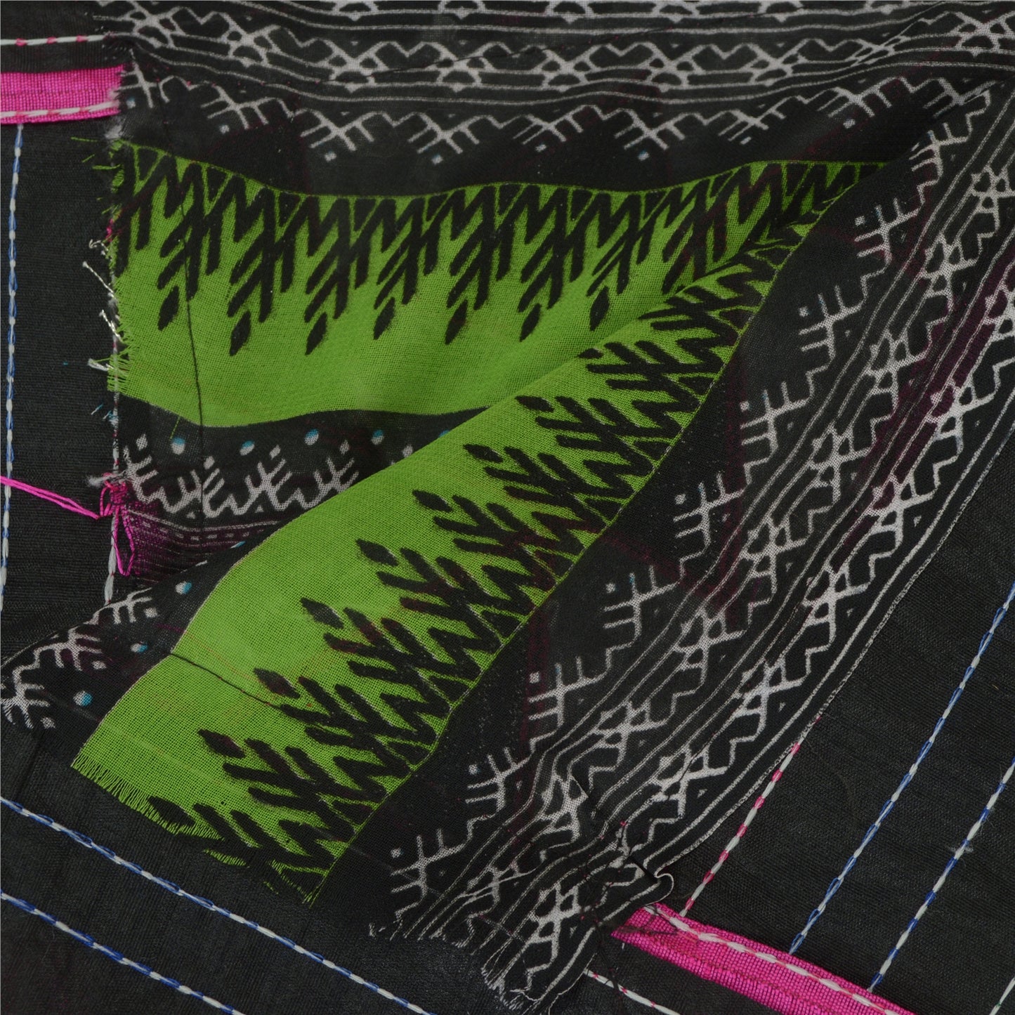 Sanskriti Vintage Dupatta Long Stole Georgette Black Embroidered Neck Scarves
