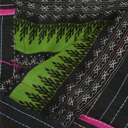 Sanskriti Vintage Dupatta Long Stole Georgette Black Embroidered Neck Scarves