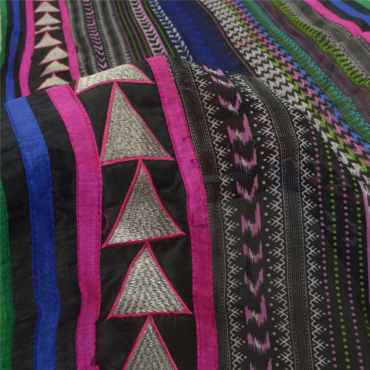 Sanskriti Vintage Dupatta Long Stole Georgette Black Embroidered Neck Scarves