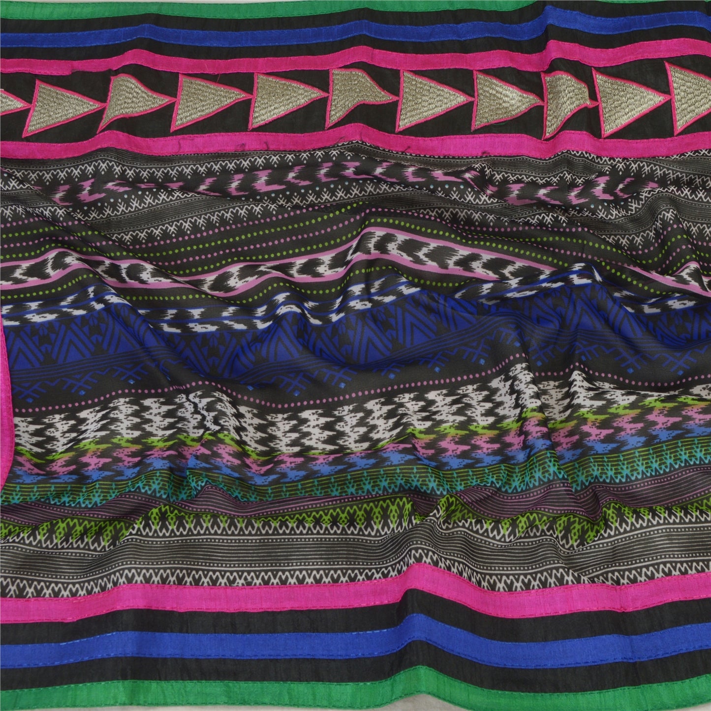 Sanskriti Vintage Dupatta Long Stole Georgette Black Embroidered Neck Scarves
