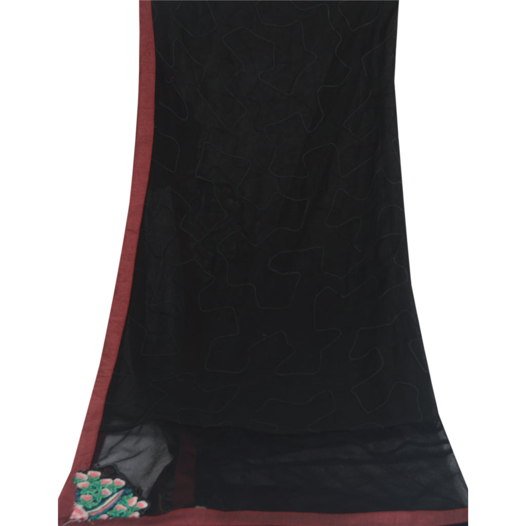 Sanskriti Vintage Dupatta Long Scarf Net Black Hijab Hand Embroidered Sequins Patch Veil Bohemian Fabric Dressmaking, Craft Supplies