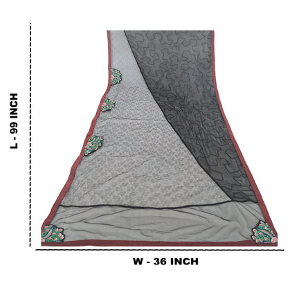 Sanskriti Vintage Dupatta Long Stole Net Mesh Black Hijab Hand Embroidered Veil