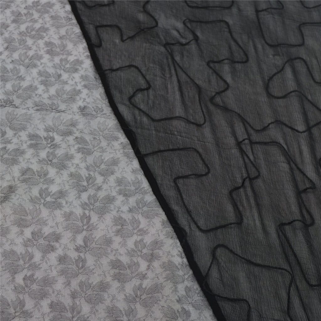 Sanskriti Vintage Dupatta Long Scarf Net Black Hijab Hand Embroidered Sequins Patch Veil Bohemian Fabric Dressmaking, Craft Supplies