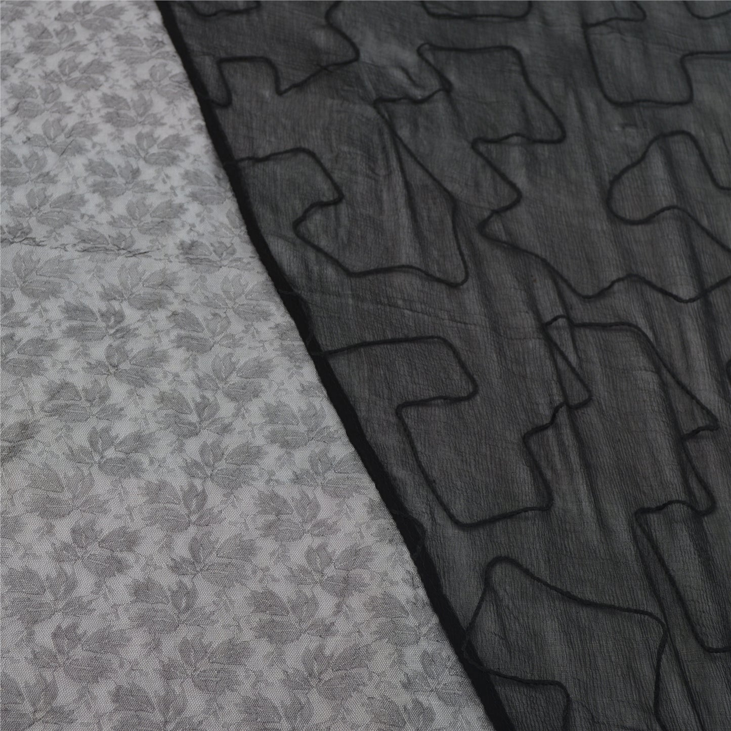 Sanskriti Vintage Dupatta Long Stole Net Mesh Black Hijab Hand Embroidered Veil