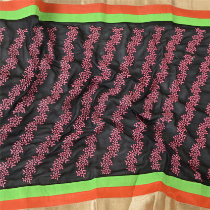 Sanskriti Vintage Black Dupatta Long Pure Georgette Silk Embroidered Wrap Veil Design- Dresses, Kaftans, Skirts, or Blouses