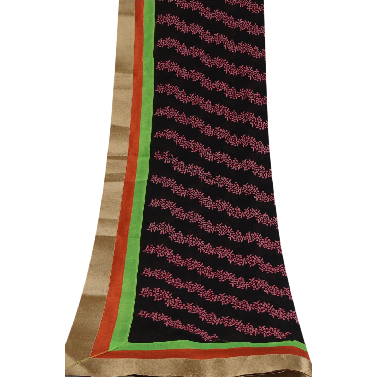 Sanskriti Vintage Black Dupatta Long Pure Georgette Silk Embroidered Wrap Veil Design- Dresses, Kaftans, Skirts, or Blouses
