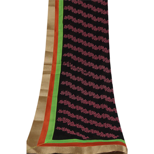 Sanskriti Vintage Black Dupatta Long Stole Pure Georgette Embroidered Wrap Veil