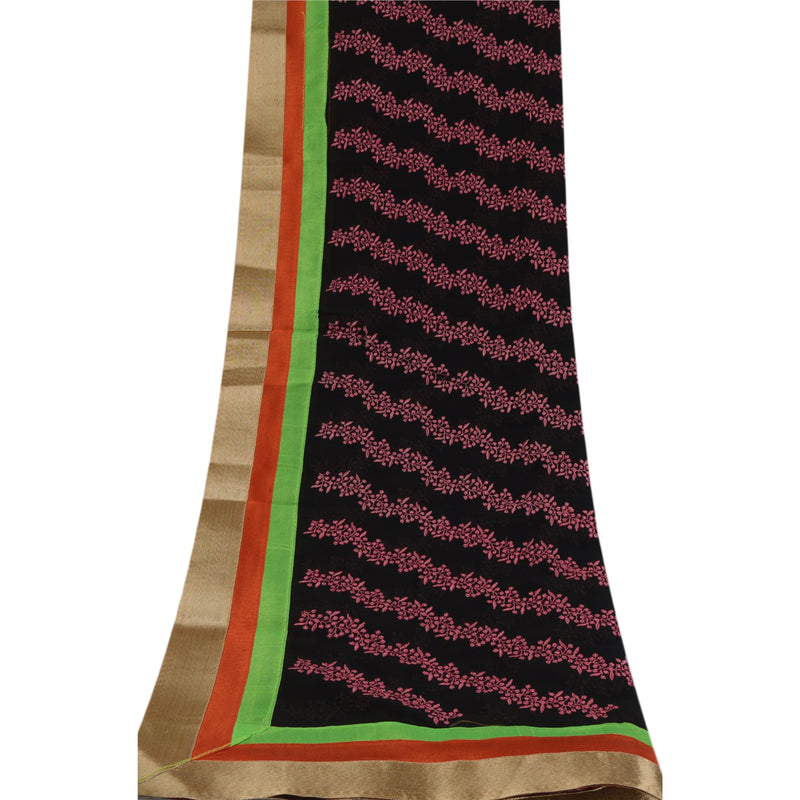 Sanskriti Vintage Black Dupatta Long Pure Georgette Silk Embroidered Wrap Veil Design- Dresses, Kaftans, Skirts, or Blouses