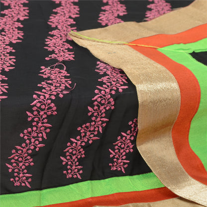 Sanskriti Vintage Black Dupatta Long Pure Georgette Silk Embroidered Wrap Veil Design- Dresses, Kaftans, Skirts, or Blouses