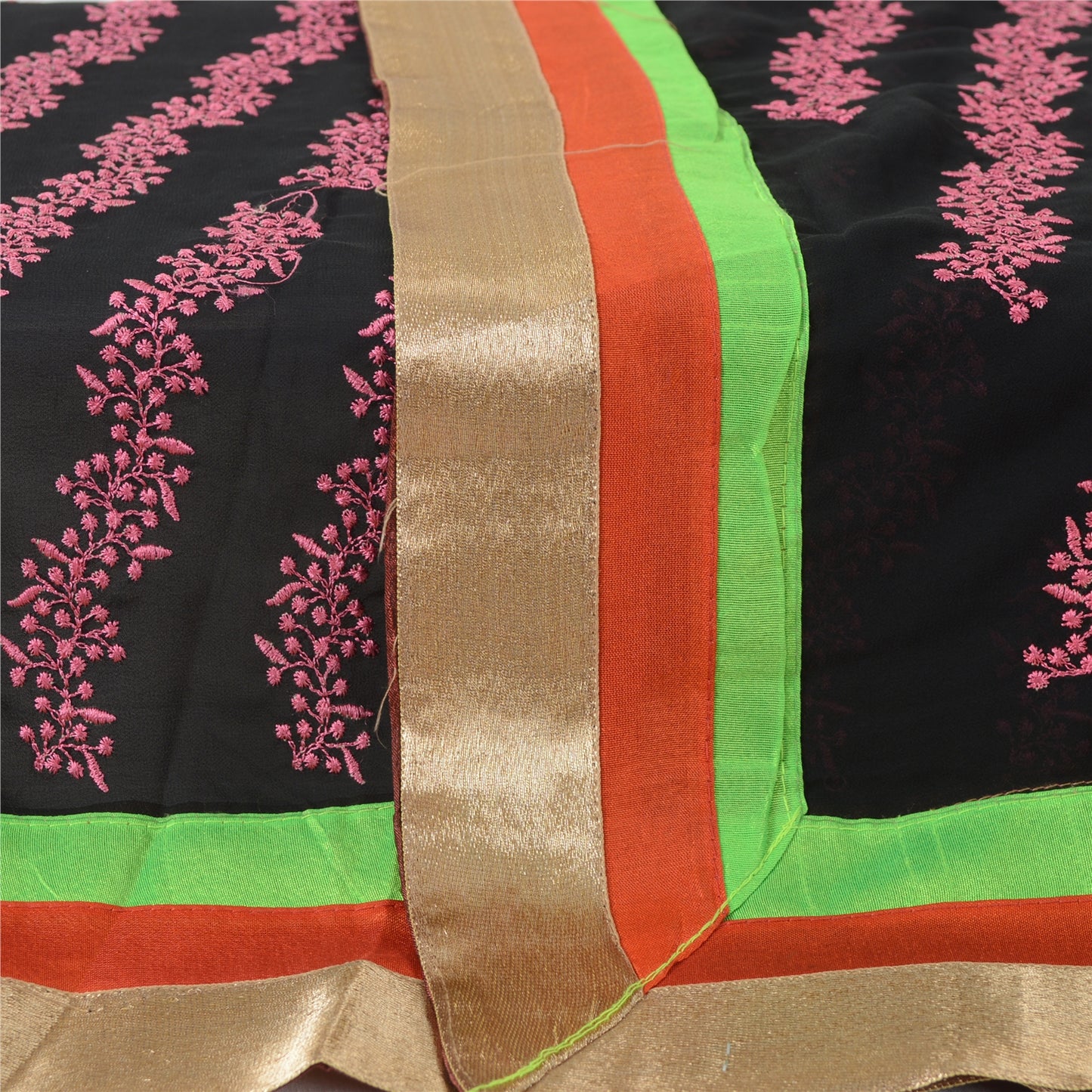 Sanskriti Vintage Black Dupatta Long Pure Georgette Silk Embroidered Wrap Veil Design- Dresses, Kaftans, Skirts, or Blouses