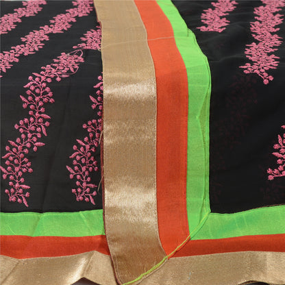 Sanskriti Vintage Black Dupatta Long Pure Georgette Silk Embroidered Wrap Veil Design- Dresses, Kaftans, Skirts, or Blouses