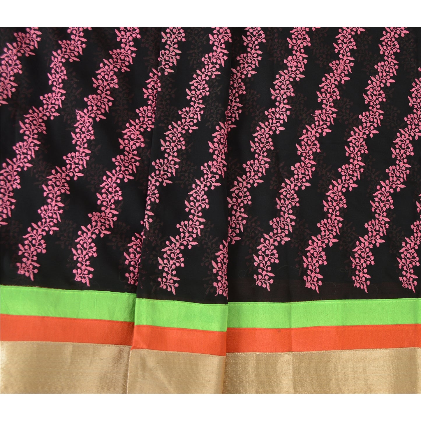 Sanskriti Vintage Black Dupatta Long Pure Georgette Silk Embroidered Wrap Veil Design- Dresses, Kaftans, Skirts, or Blouses