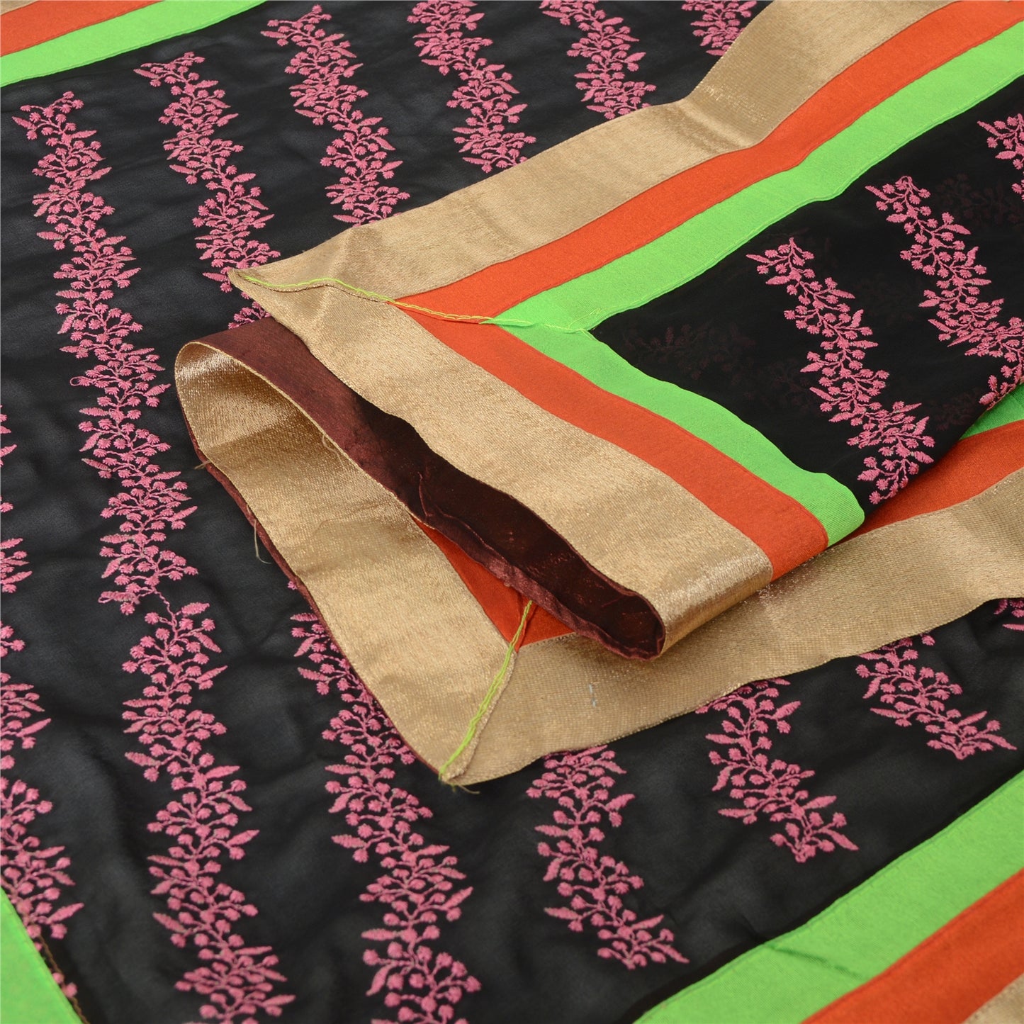 Sanskriti Vintage Black Dupatta Long Pure Georgette Silk Embroidered Wrap Veil Design- Dresses, Kaftans, Skirts, or Blouses