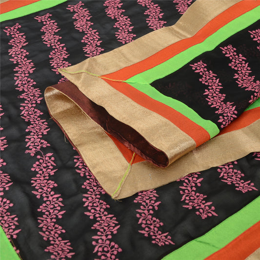 Sanskriti Vintage Black Dupatta Long Stole Pure Georgette Embroidered Wrap Veil