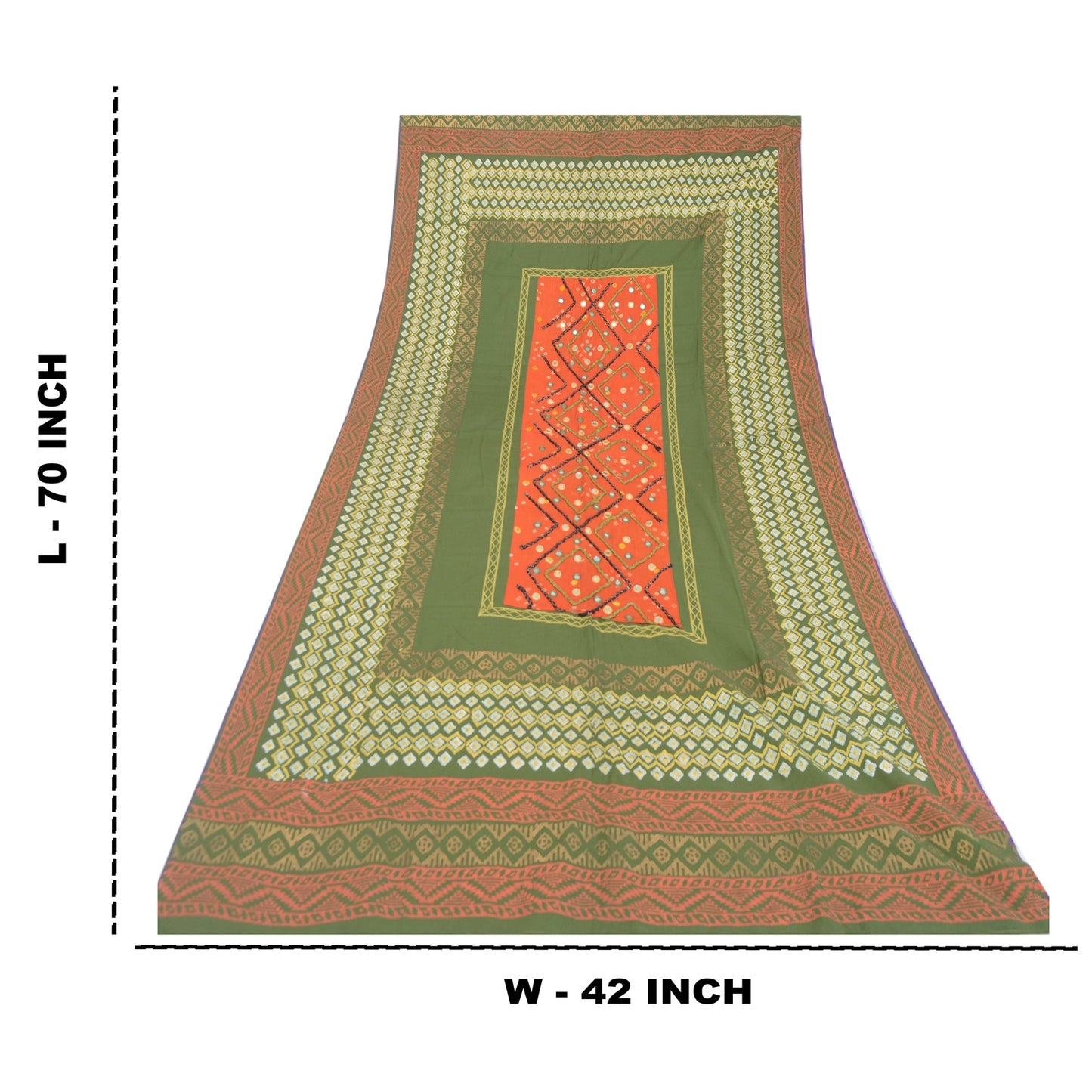Sanskriti Vintage Indian Dupatta Long Stole Art Silk Hand Beaded Printed Scarves