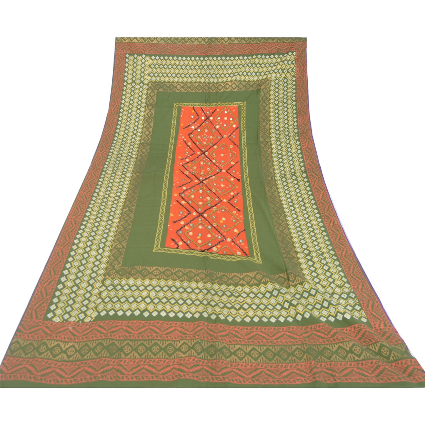 Sanskriti Vintage Indian Dupatta Long Stole Art Silk Hand Beaded Printed Scarves