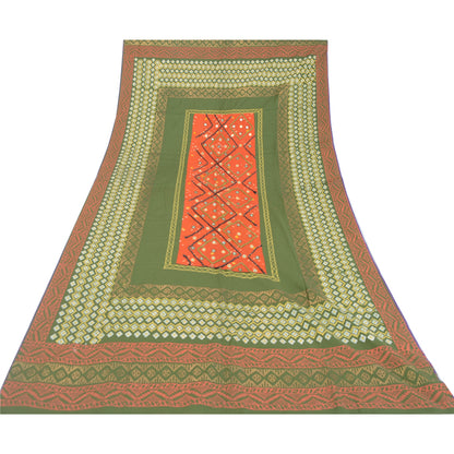 Sanskriti Vintage Indian Dupatta Long Stole Art Silk Hand Beaded Printed Scarves
