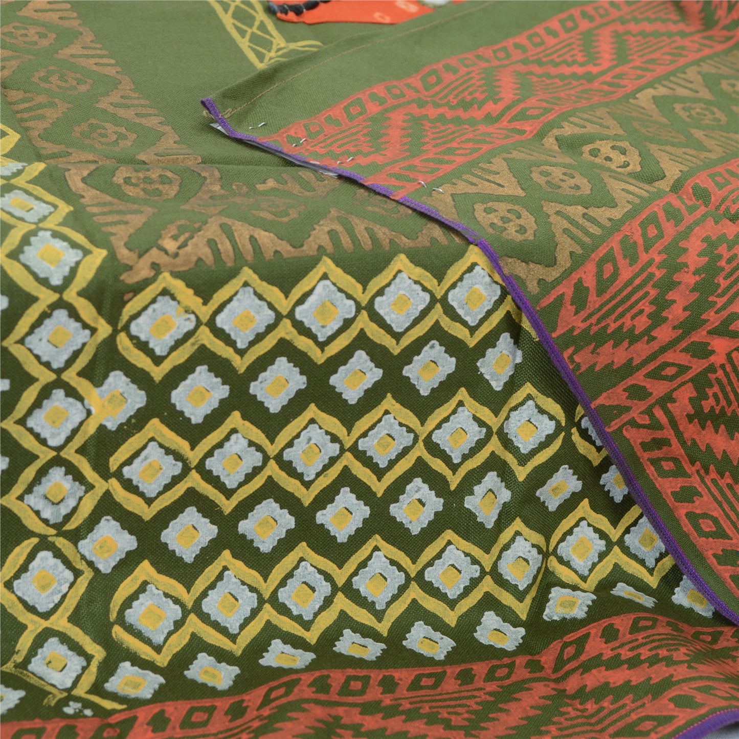 Sanskriti Vintage Indian Dupatta Long Stole Art Silk Hand Beaded Printed Scarves