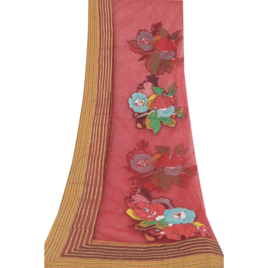 Sanskriti Vintage Dark Red Dupatta Long Stole Net Mesh Embroidered Wrap Scarves