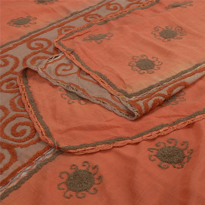 Sanskriti Vintage Dupatta Long Cotton Silk Orange & Brown Hand Embroidered Veil Design- Dresses, Kaftans, Skirts, or Blouses