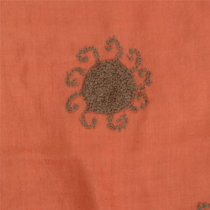 Sanskriti Vintage Dupatta Long Cotton Silk Orange & Brown Hand Embroidered Veil Design- Dresses, Kaftans, Skirts, or Blouses