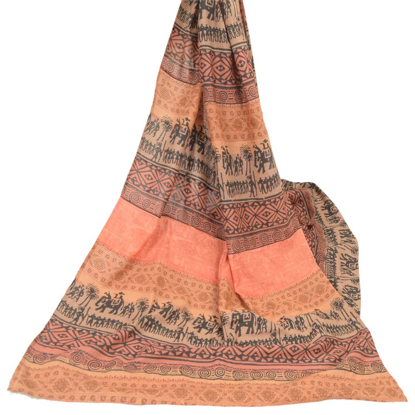Sanskriti Vintage Multi Dupatta Long Stole Pure Cotton Hand-Block Painted Veil