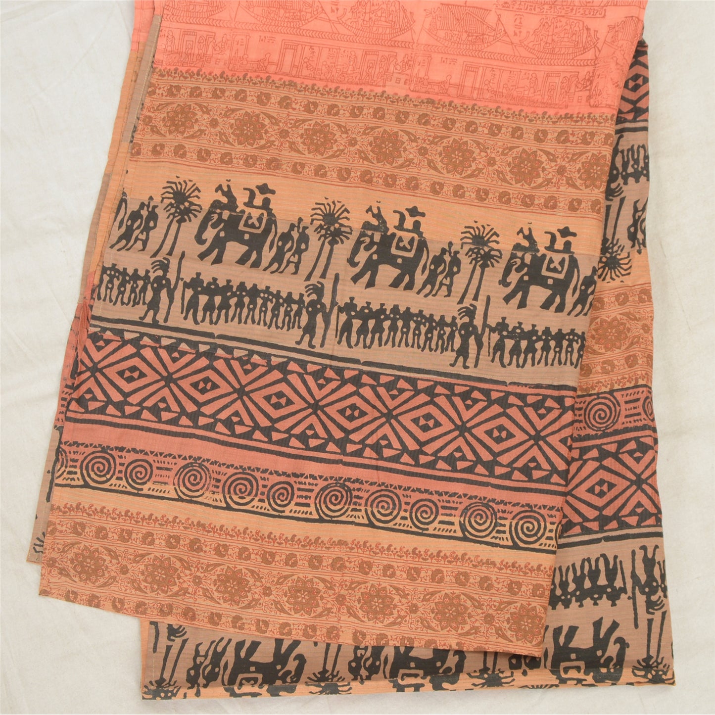 Sanskriti Vintage Multi Dupatta Long Stole Pure Cotton Hand-Block Painted Veil