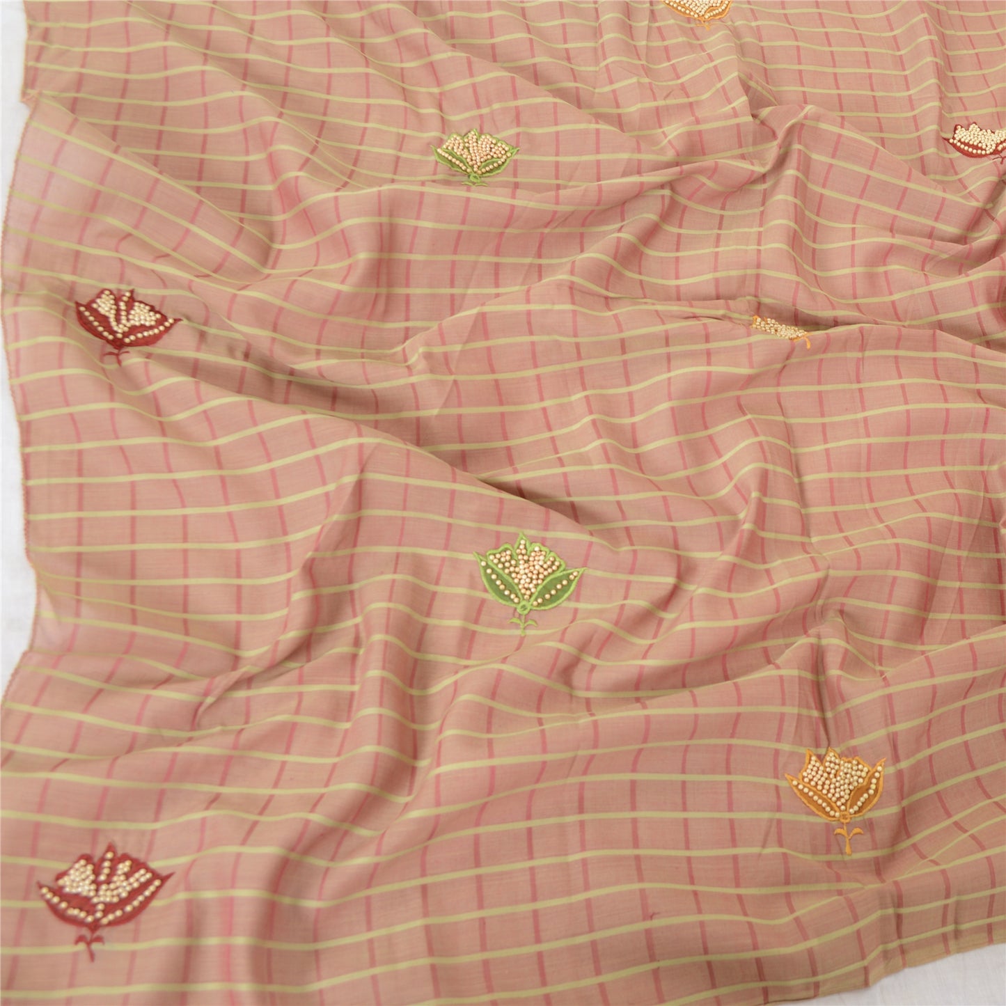 Vintage Dupatta Long Scarf Blend Cotton Brown Hijab Hand Beaded Woven Stole