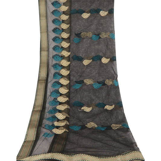 Sanskriti Vintage Black Dupatta Long Stole Net Mesh Embroidered Premium Scarves