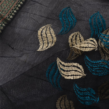 Sanskriti Vintage Black Dupatta Long Stole Net Mesh Embroidered Premium Scarves