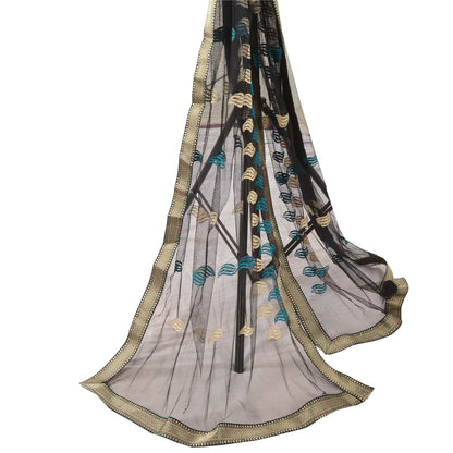 Sanskriti Vintage Black Dupatta Long Stole Net Mesh Embroidered Premium Scarves