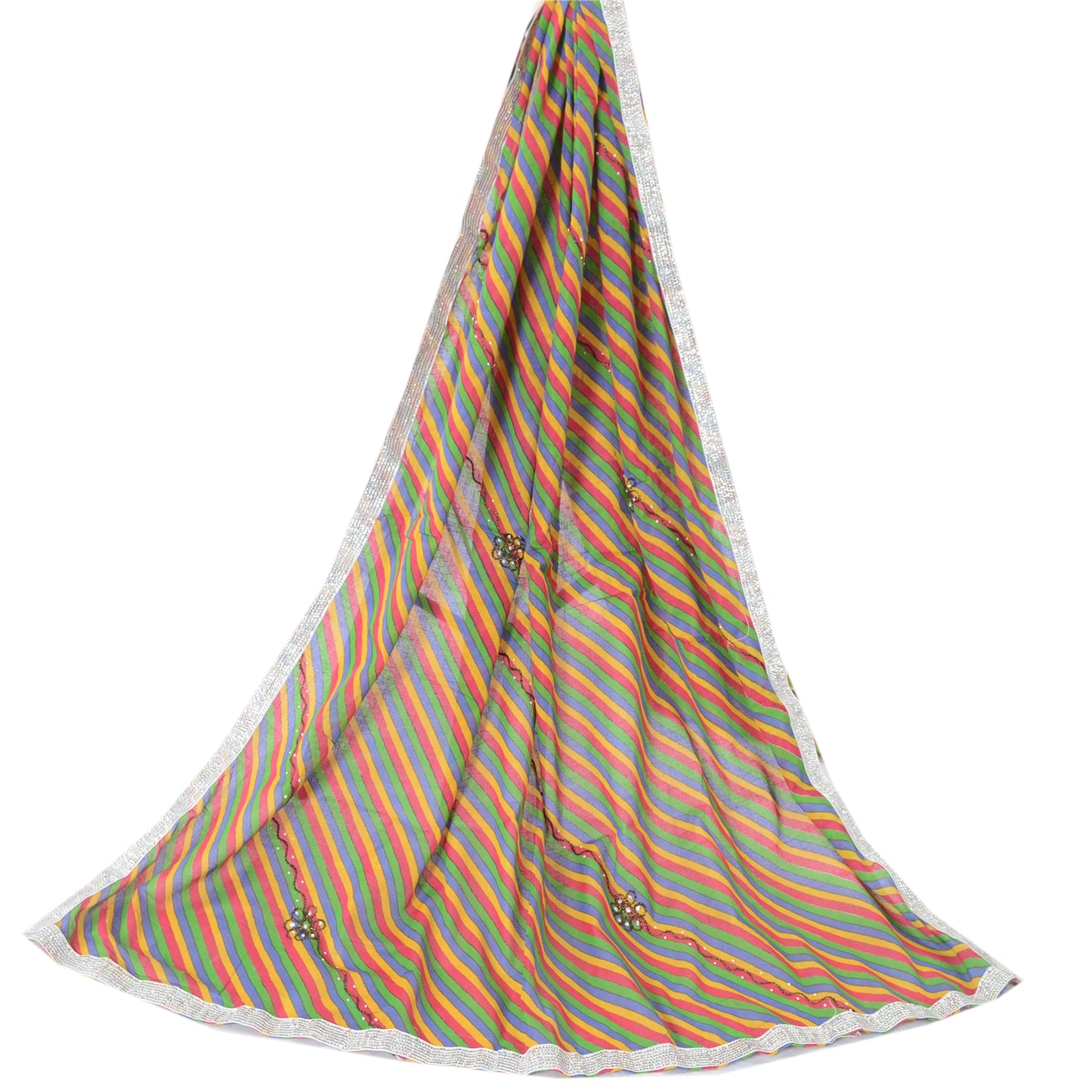 Sanskriti Vintage Dupatta Long Stole Pure Cotton Hand Beaded Leheria Shawl Veil