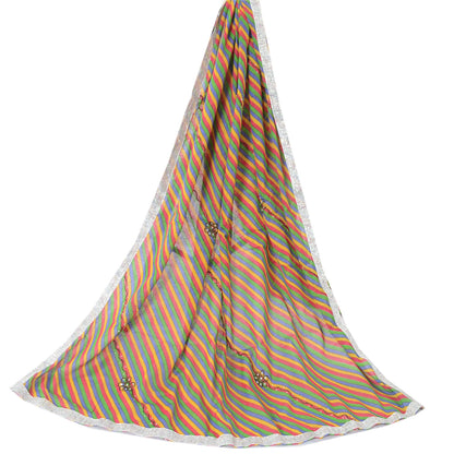 Sanskriti Vintage Dupatta Long Stole Pure Cotton Hand Beaded Leheria Shawl Veil