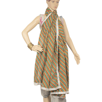 Sanskriti Vintage Dupatta Long Stole Pure Cotton Hand Beaded Leheria Shawl Veil