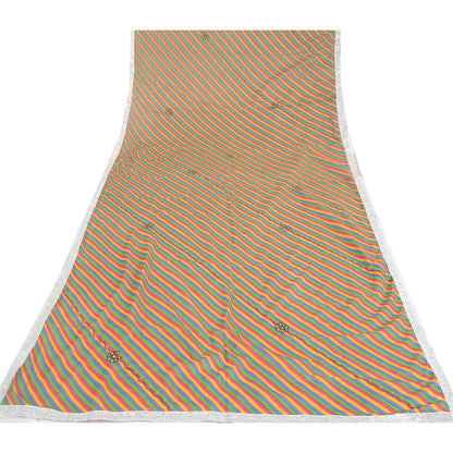 Sanskriti Vintage Dupatta Long Stole Pure Cotton Hand Beaded Leheria Shawl Veil