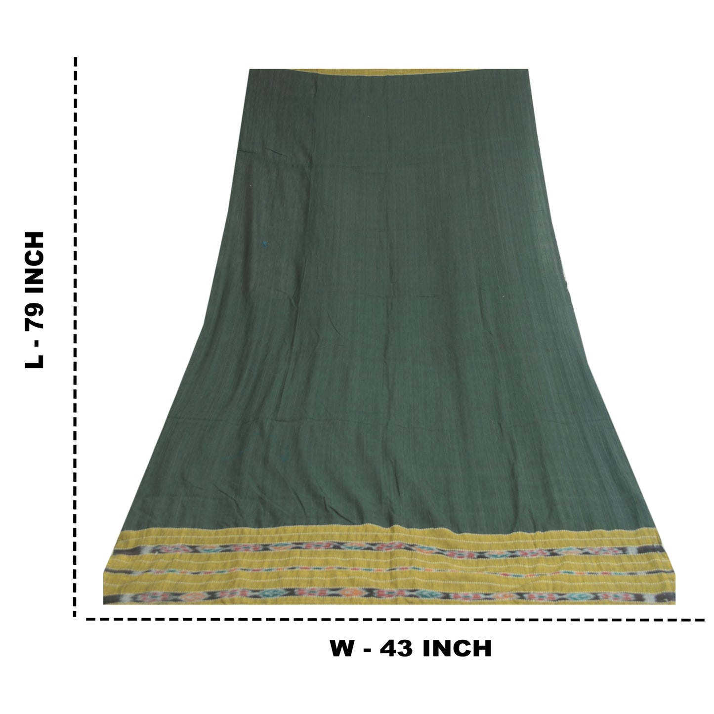 Sanskriti Vintage Dupatta Long Stole Pure Cotton Green Woven Sambalpuri Ikat