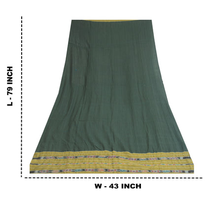 Sanskriti Vintage Dupatta Long Stole Pure Cotton Green Woven Sambalpuri Ikat