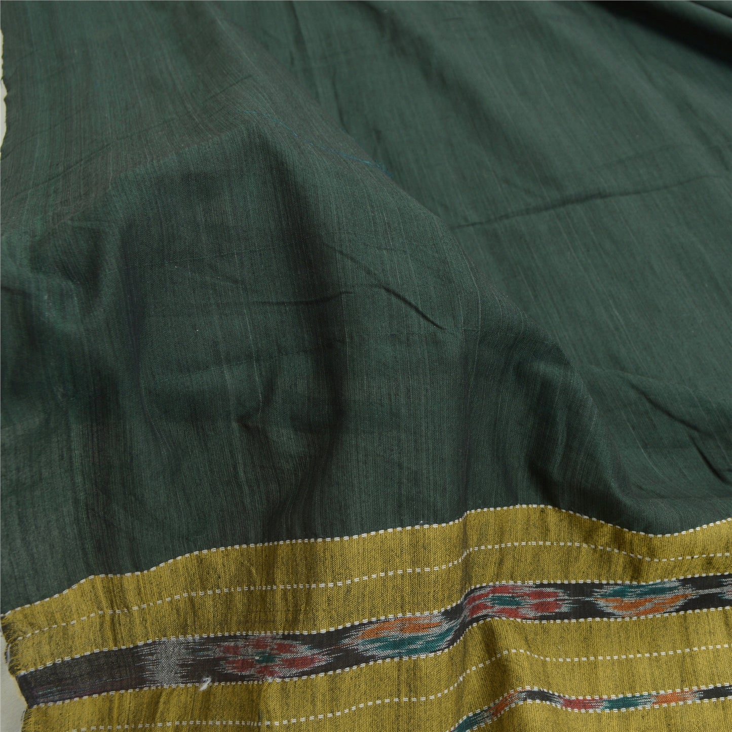 Sanskriti Vintage Dupatta Long Stole Pure Cotton Green Woven Sambalpuri Ikat