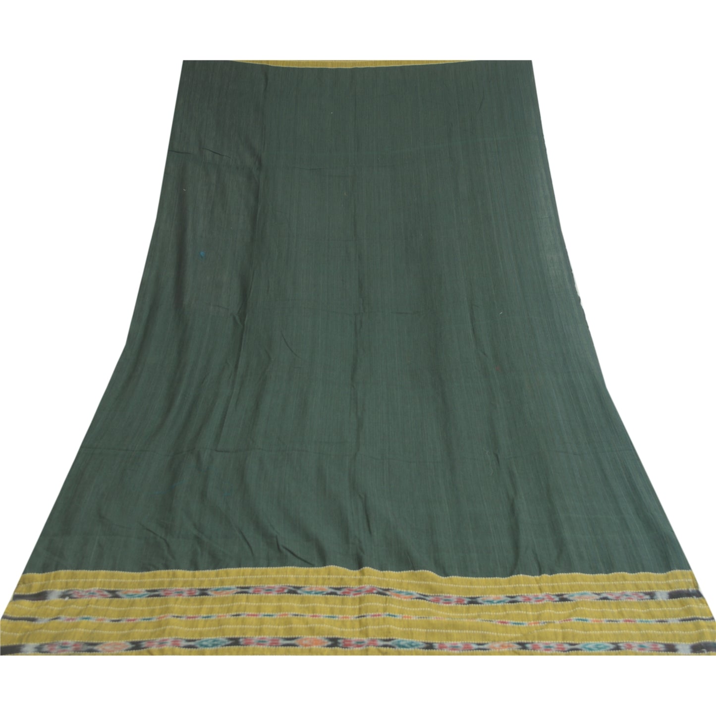 Sanskriti Vintage Dupatta Long Stole Pure Cotton Green Woven Sambalpuri Ikat