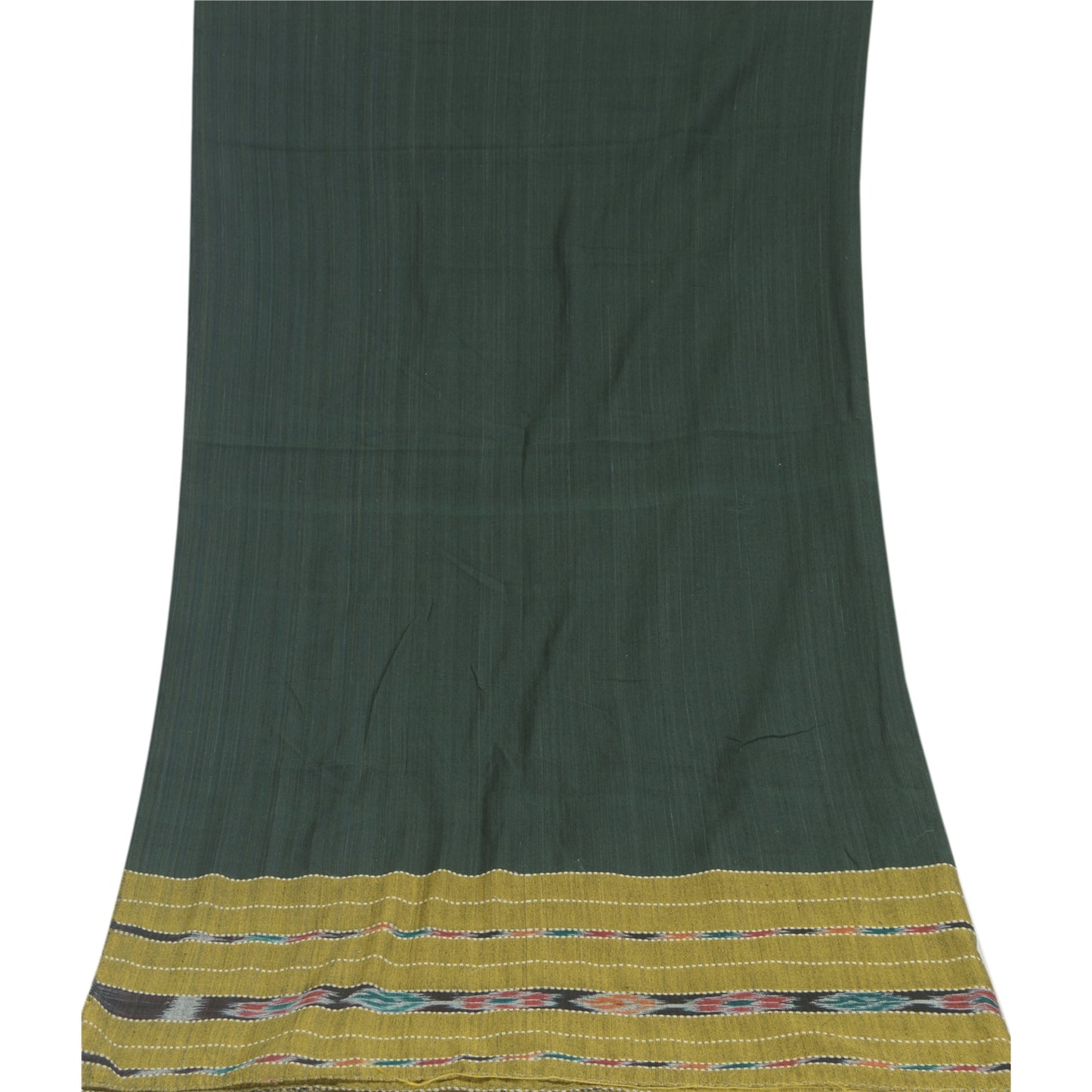 Sanskriti Vintage Dupatta Long Stole Pure Cotton Green Woven Sambalpuri Ikat
