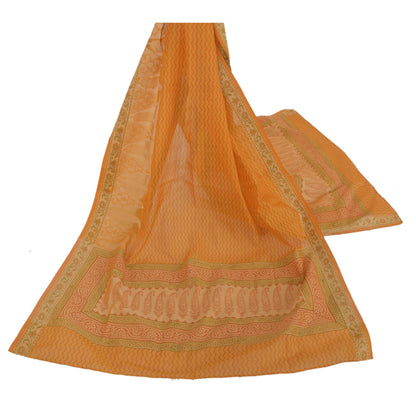 Sanskriti Vintage Dupatta Long Stole Blend Cotton Saffron Block Printed Veil