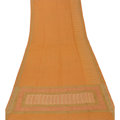 Sanskriti Vintage Dupatta Long Stole Blend Cotton Saffron Block Printed Veil
