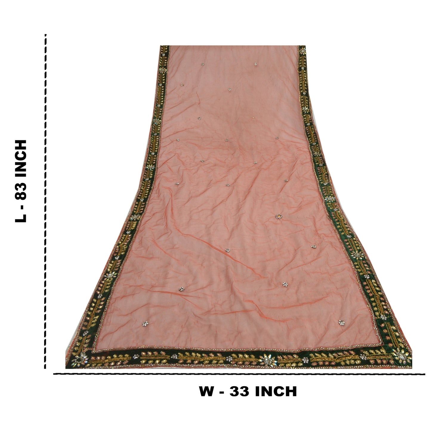 Sanskriti Vintage Dupatta Long Stole Net Mesh Orange Hijab Hand Beaded Wrap Veil