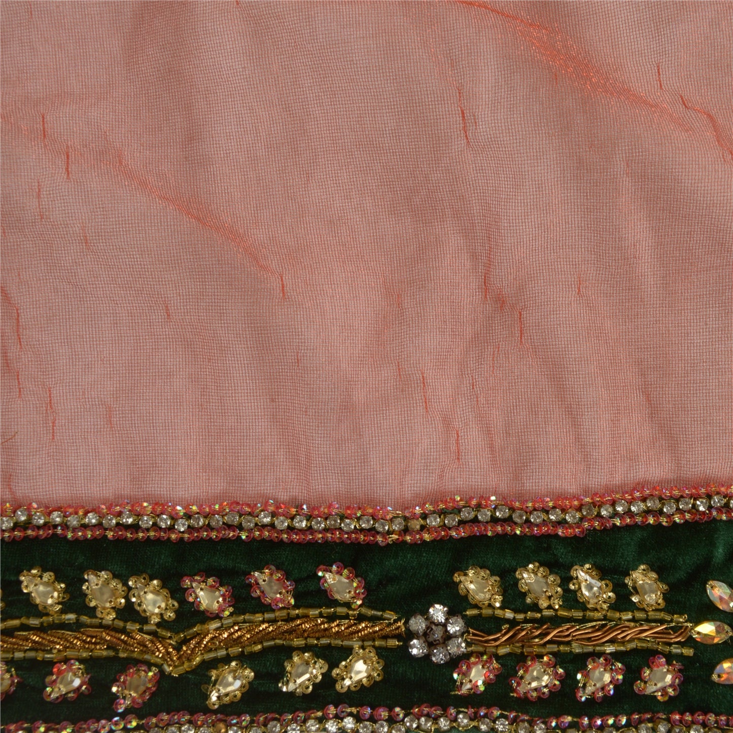 Sanskriti Vintage Dupatta Long Stole Net Mesh Orange Hijab Hand Beaded Wrap Veil
