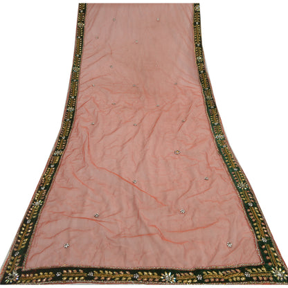 Sanskriti Vintage Dupatta Long Stole Net Mesh Orange Hijab Hand Beaded Wrap Veil