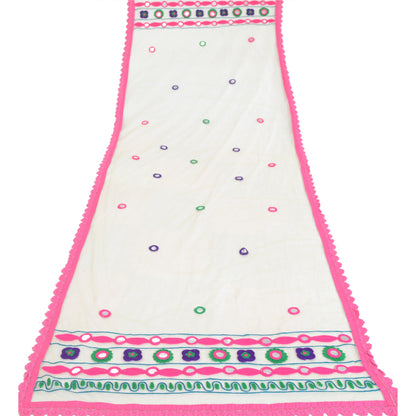 Sanskriti Vintage Cream Dupatta Long Stole Net Mesh Hand Embroidered Wrap Hijab