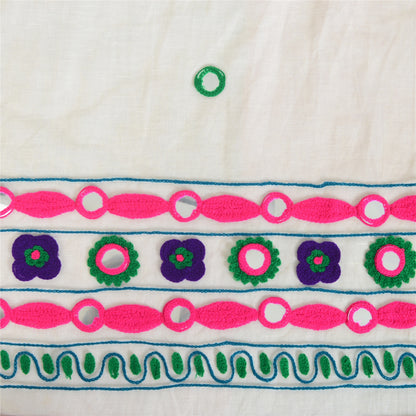 Sanskriti Vintage Cream Dupatta Long Stole Net Mesh Hand Embroidered Wrap Hijab