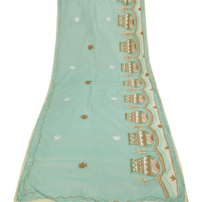 Sanskriti Vintage Sea Green Dupatta Long Stole Blend Cotton Embroidered Scarves