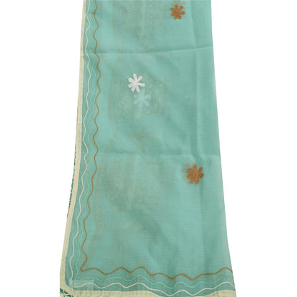 Sanskriti Vintage Sea Green Dupatta Long Stole Blend Cotton Embroidered Scarves
