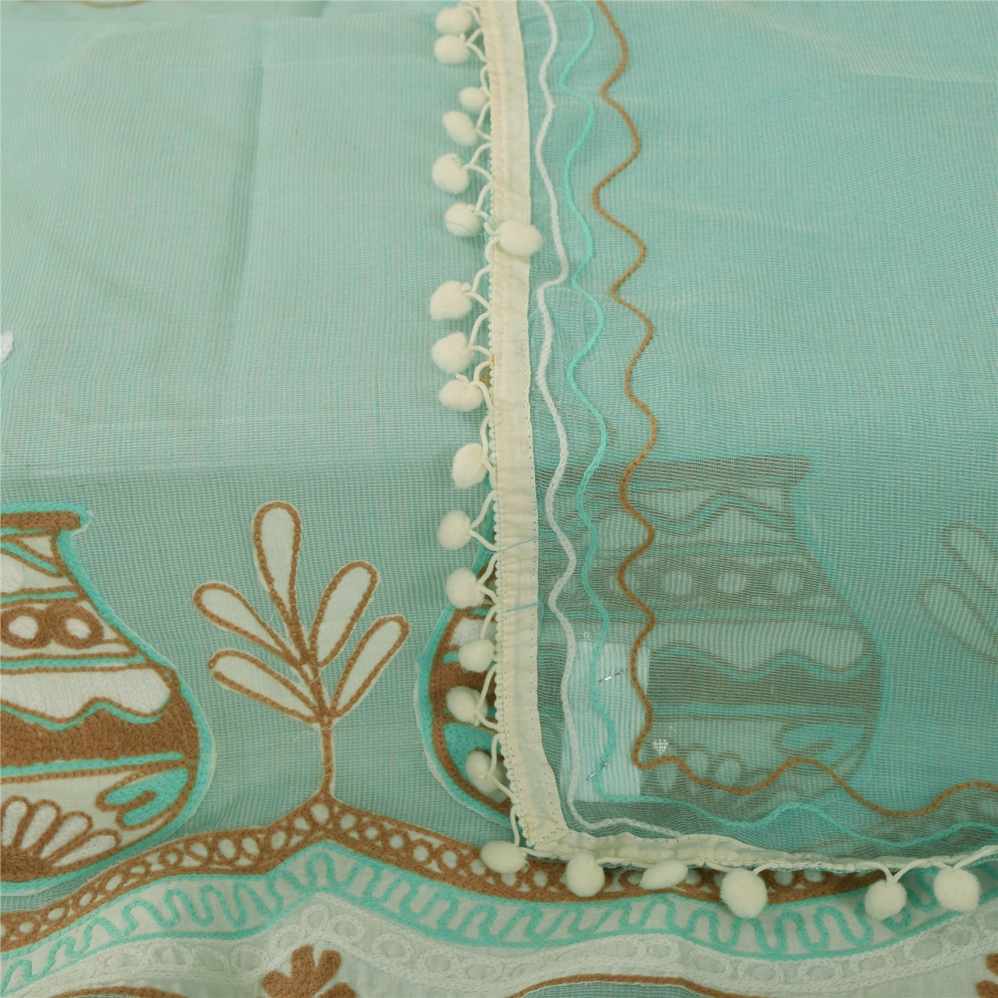 Sanskriti Vintage Sea Green Dupatta Long Stole Blend Cotton Embroidered Scarves